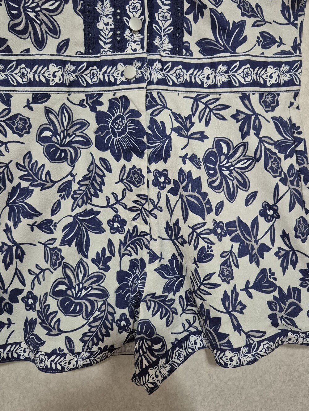Baltic Born Navy and White Floral V-Neck Short Romper..Size:XL - Picture 6 of 16